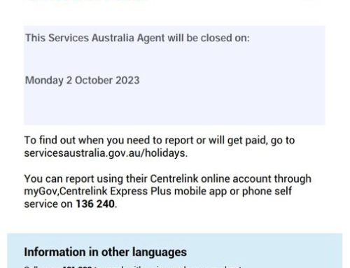 The Centre will be closed on Monday the 2nd October for the Public holidayl